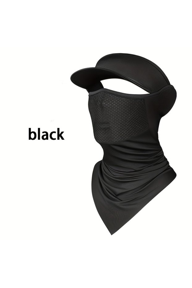 black Summer Full Face Mask Breathable Anti-UV Neck Flap Wide Brim Cycling Bandana Outdoor Sport Fis