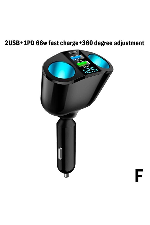 1PD 66W 2USB-360 ولاعة سجائر السيارة 12V-24V مقسم المقبس ضوء جو أزرق PD QC3.0 2 USB