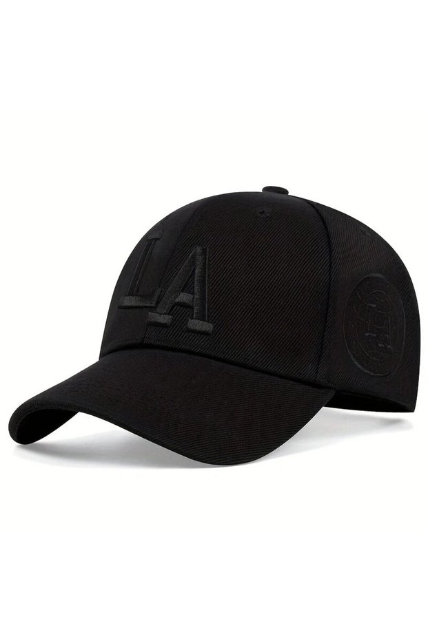 Black black Unisex La Letter Embroidery Baseball Caps Spring and Autumn Outdoor Adjustable Casual Ha