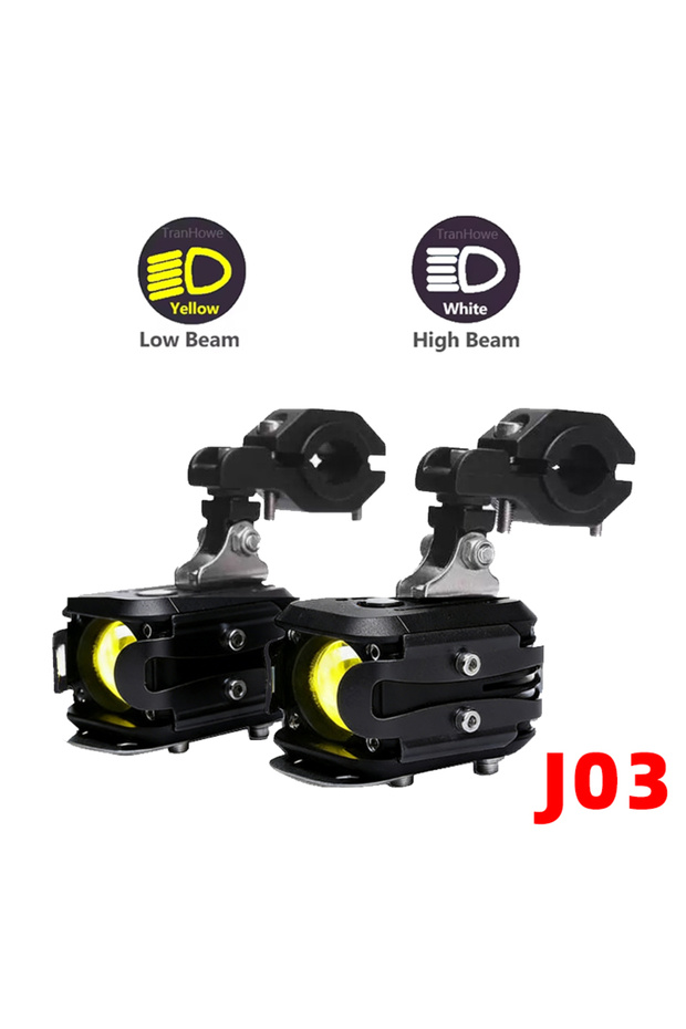 مصباح أمامي إضافي للدراجات النارية J03 أسود اللون، مفتاح لاسلكي J01/J03، 7200 لومن، مناسب للمركبات الكهربائية