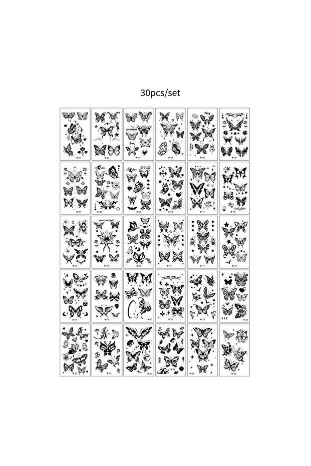 Set-228 30 Sheets Black Flower Design Temporary Tattoo Stickers for Men Women Waterproof Small Moon