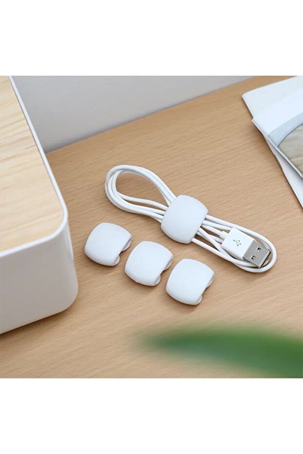 4PCS White Charge Cable Protectors Earphone Holder Cord Clip Data Line Storage Winder Wire Organizer
