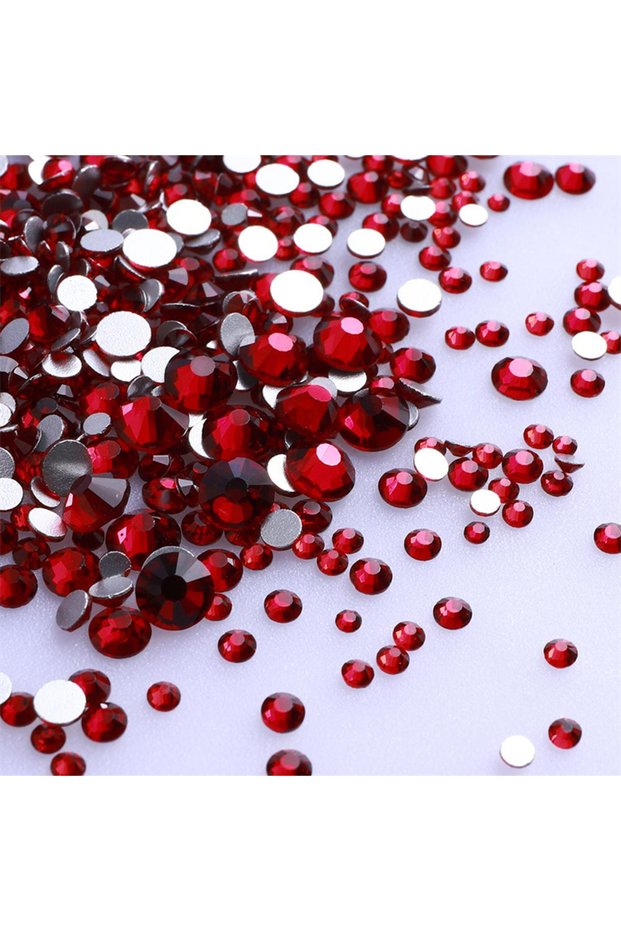 Dark Siam 1440Pcs Mix Size Round Glass Flatback Rhinestone Glitter Yellow Glue On Stones Red Non Hot