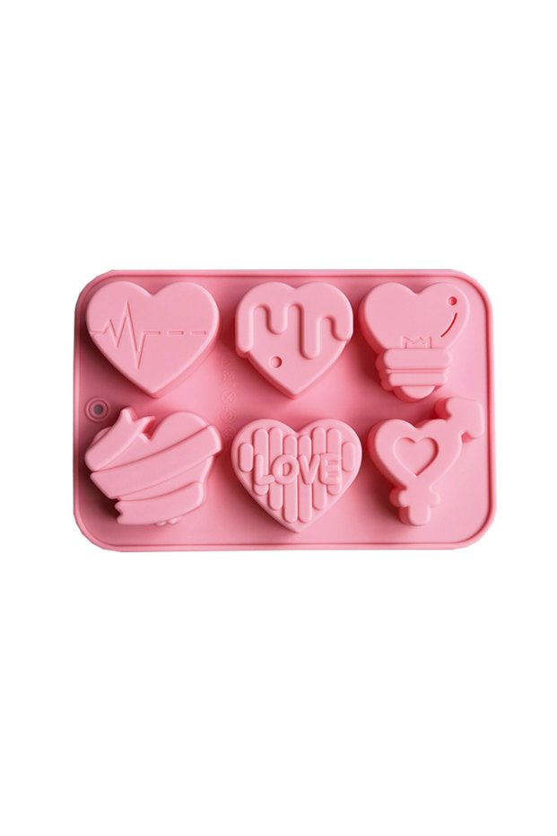 1pc-011pink 1/2pcs 6 Holes Love Silicone Candy Mold DIY Heart Shaped Candle Soap Mould Chocolate Pud