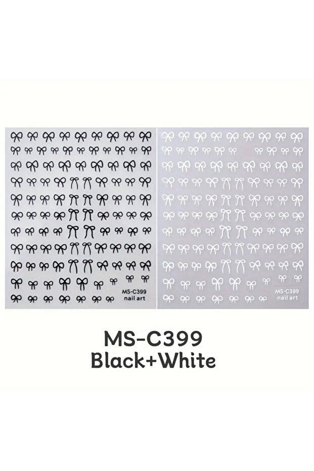 2pcsMS-C399BW 1/2pcs Black White Pink Mini Bowknot Design Nail Art Sticker Self Adhesive Lace Ribbon
