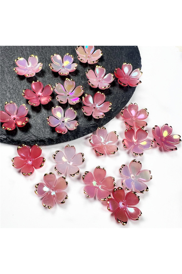 Electroplated red 50pcs/lot 19mm Acrylic Cherry Blossoms Flower Beads Petals Charm Connectors Diy Ea
