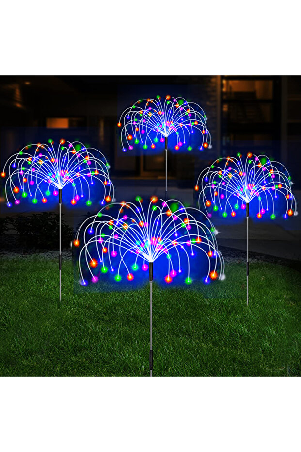 1PCS RGB Solar LED Pathway Lights Outdoor Waterproof Garden Decor Firework Fairy Solar Lawn Lamp For