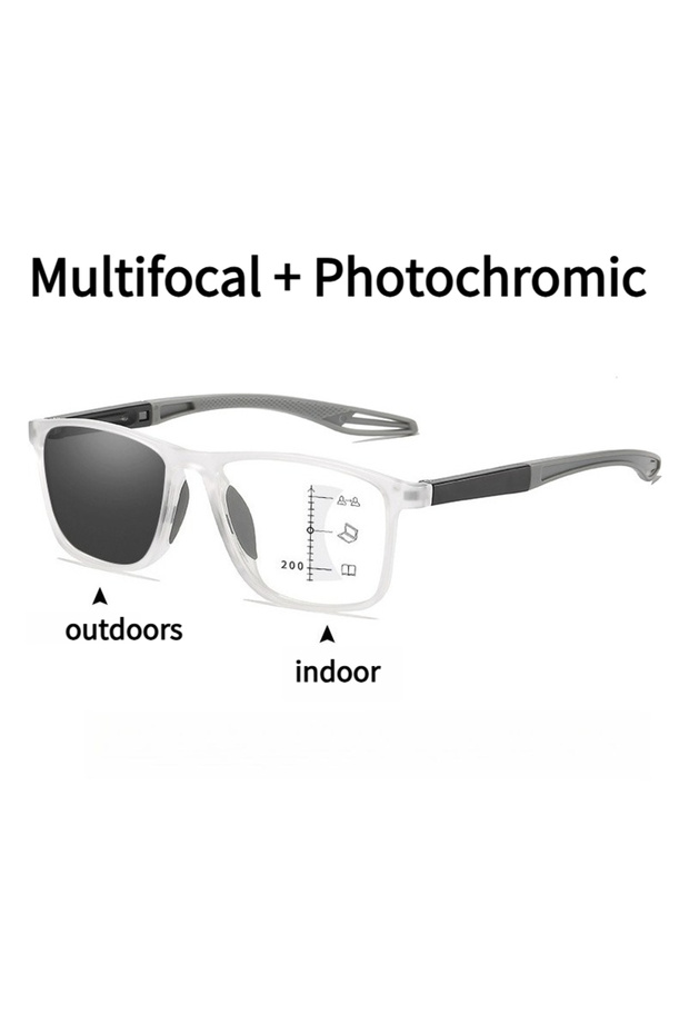 +300 Transparent 3in1 Photochromic Multifocal Reading Glasses Progressive Look Far and Near Eyeglass