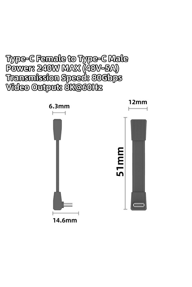 كابل USB 4.0 من النوع C إلى النوع C طول 51 مم FPC-240W-MG-SH، شحن سريع 240 واط، نقل بيانات بسرعة 80 جيجابت في الثانية