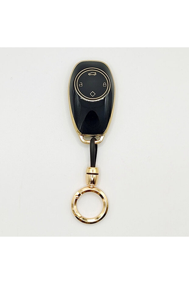 Black With Chain For Leapmotor T03 C11 S01 C01 Key Cover, TPU Protective Case with Gold Border & Key