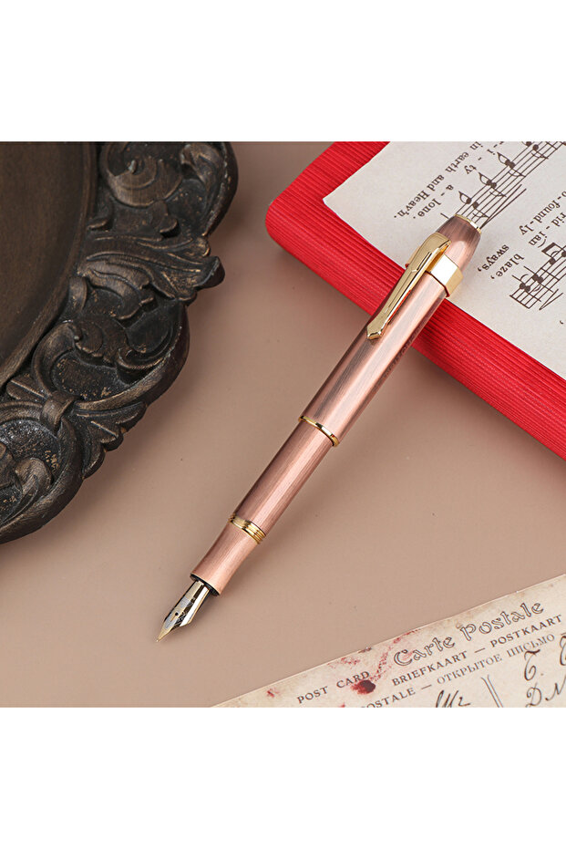 Red 1PC Brass 3062 Unique Antique Brass Pocket Roller Ball Pen Short Portable Ball Pens Gift Office