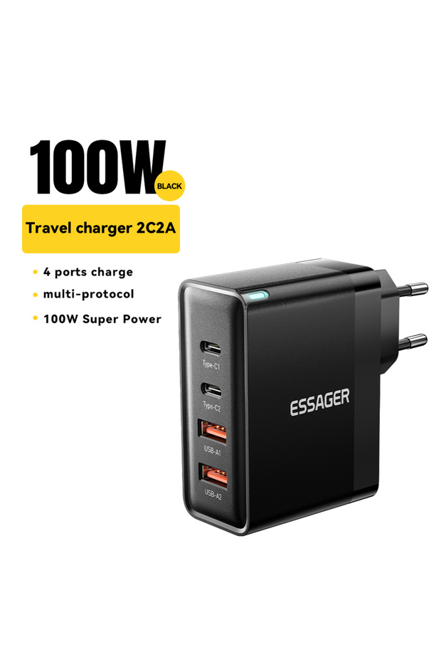 شاحن USB من النوع C من الاتحاد الأوروبي أسود 2A 2C 100W 65W PD Quick Charge4.0 3.0 Type-C شحن سريع لأجهزة i