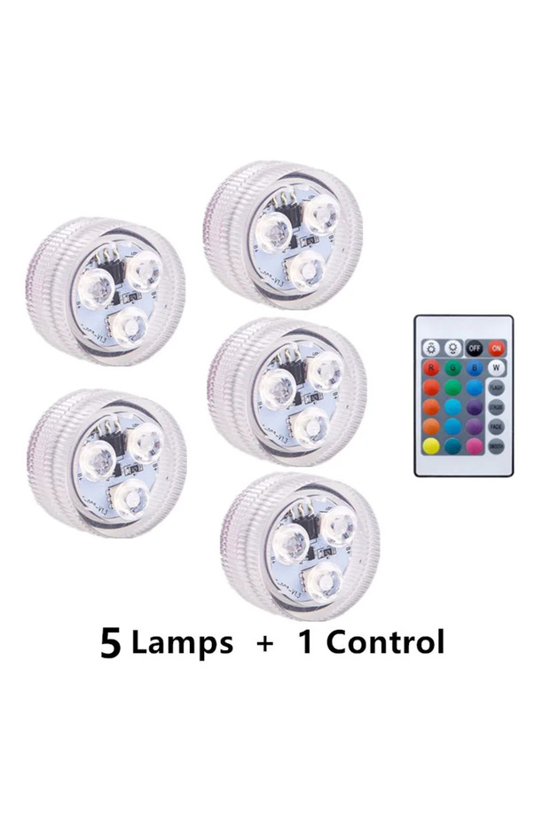 5Lamp 1 Controller Remote Control CoSubmersible 3 LED Underwater Light With Battery RGB Night Light