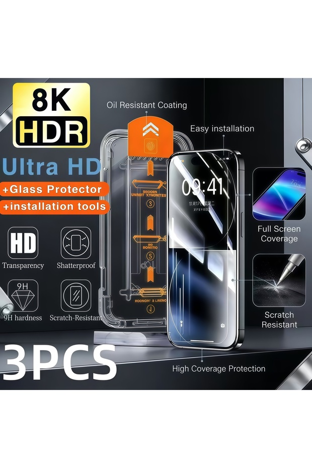 3PCS For iPhone 16Pro FCGQ 3Pcs Oleophobic Coating Dust Free Easy Installation Screen Protector for