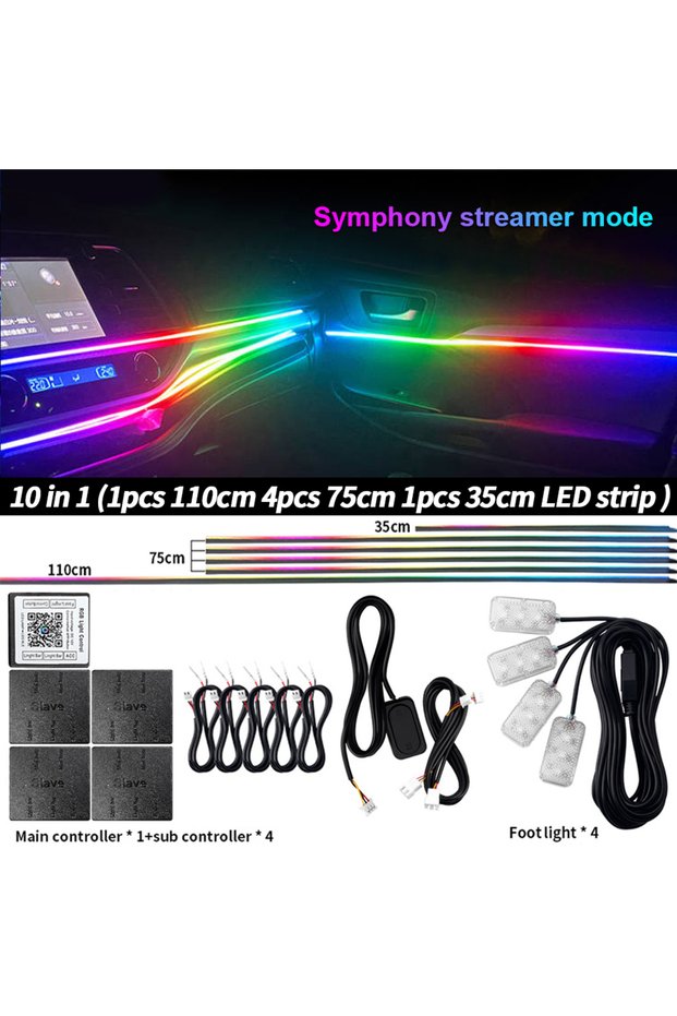 Symphony 10in1 110cm Universal 6/10/14/18/22 in 1 LED Symphony RGB Ambient Light For Car Interior 21