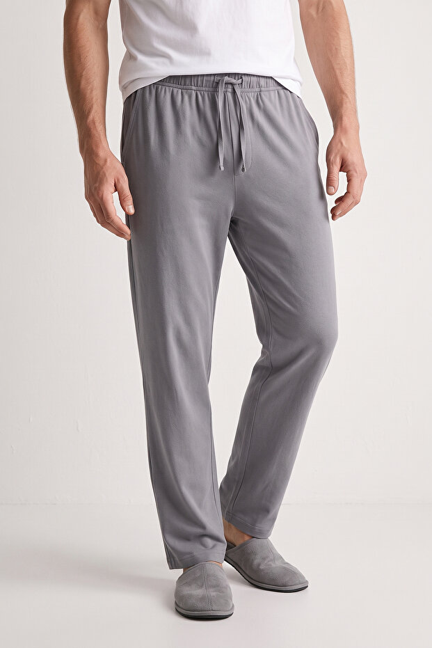 100% Cotton Single Jersey Compact Combed Cotton Fabric Men's Pajama Bottoms Gray Comfortable Fit with Pockets Elastic Drawstring Anti-Sweat Breathable Flexible