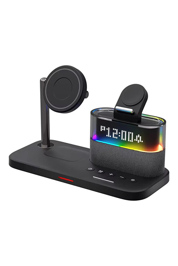 NO Qi2 Black Qi2 5 In 1 Magnetic Wireless Charger Stand LED Night Light Alarm Clock for Samsung iPho