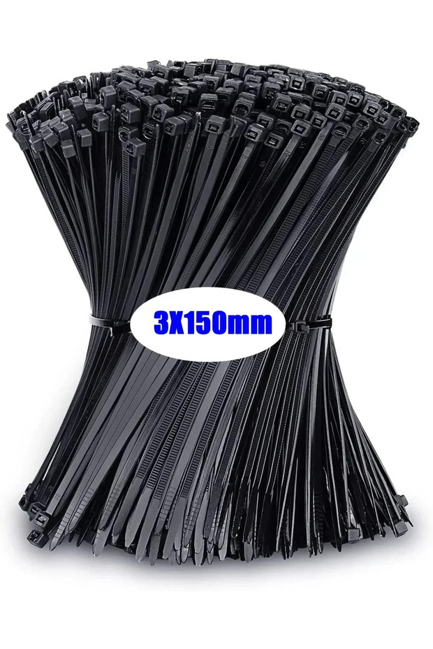 1000pcs Black-3x150mm Plastic Clamping Collar Plastic Ties Clamp Mooring Cable Attache Nylon Trilite
