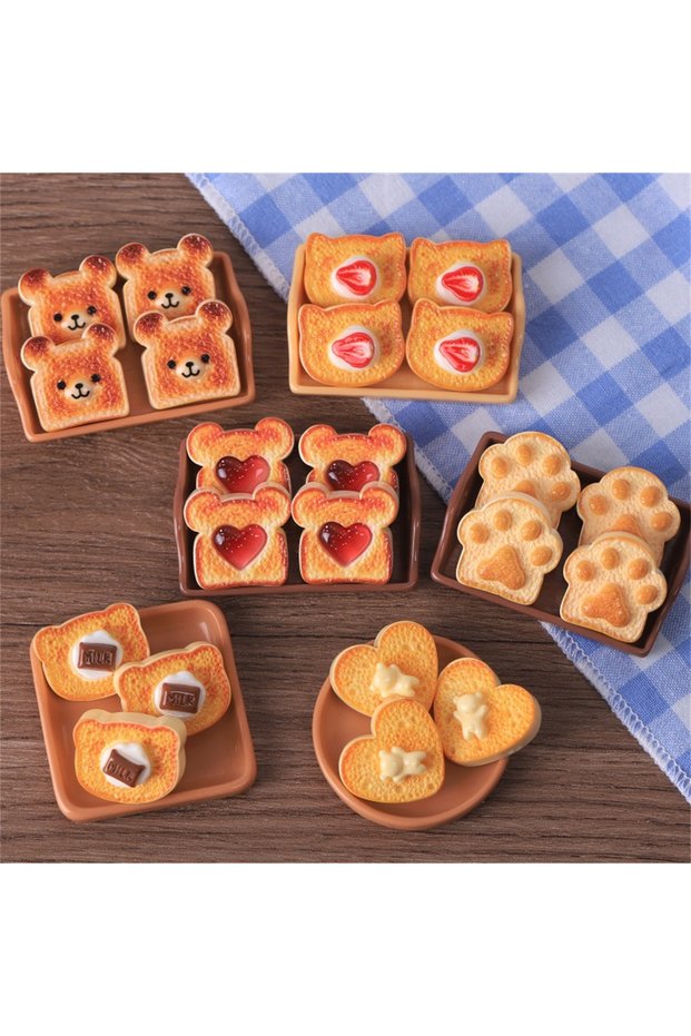 10pcs Mix SW43 10pcs Heart Bear Cat Animal Shape Toast Bread Resin Charms Cute Claws Pendant Diy Ear
