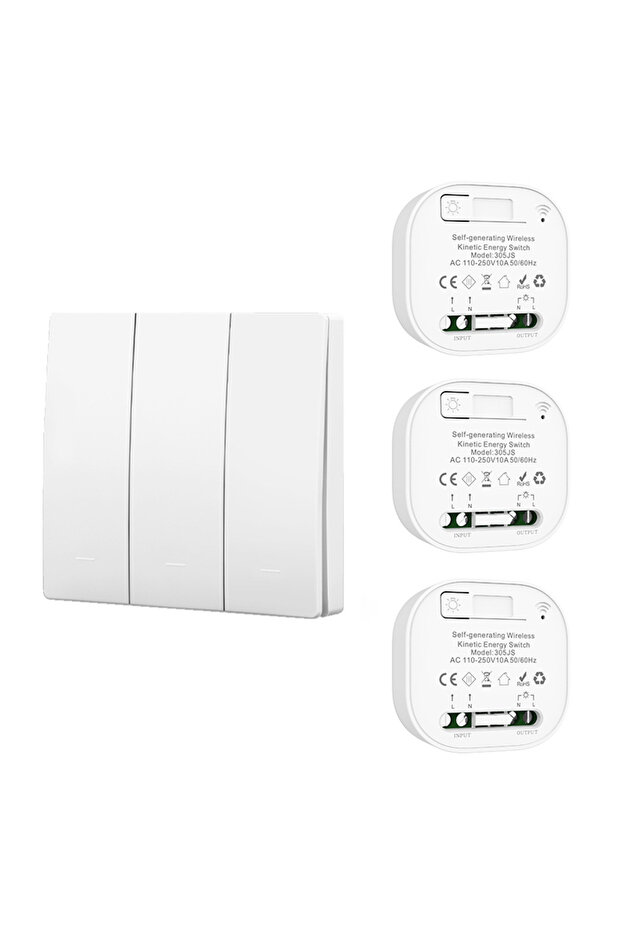 white 3gang 1v3 Battery Free RF433 Household Wireless Wall Switch Wiring Free Self Generating Kineti