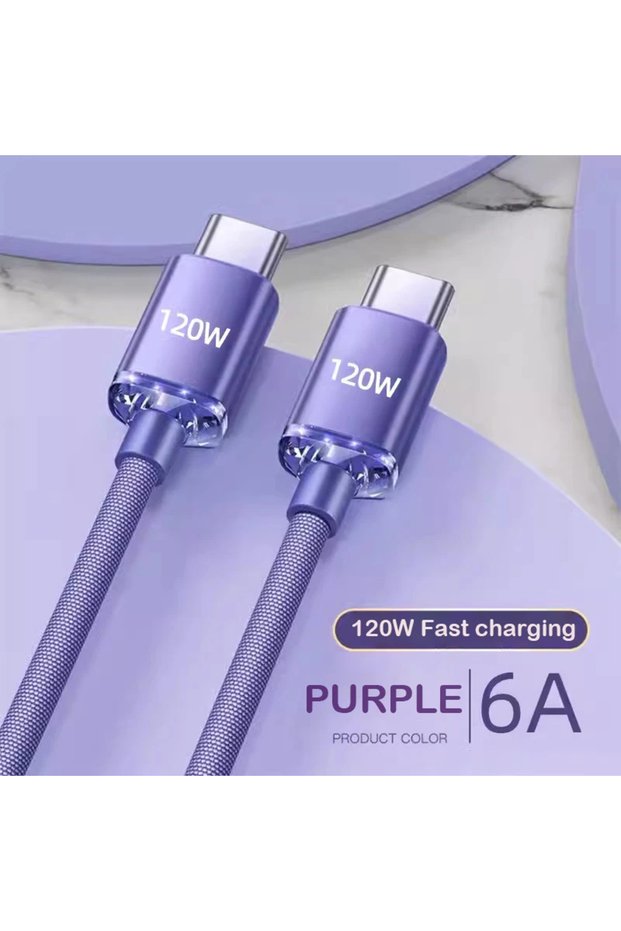 2m PD 120W Purple Cable 120W USB Type C Cable Type C to Type C Fast Charging Cord USB C Quick Charge