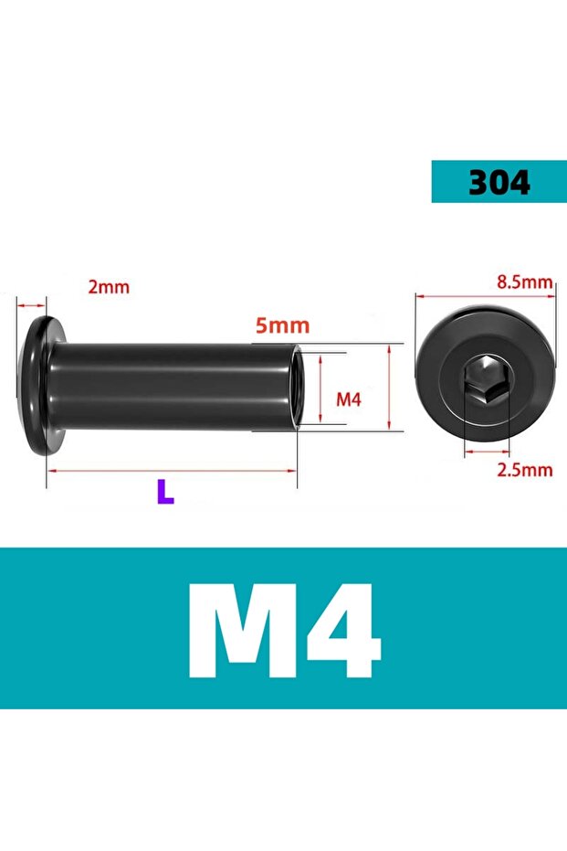 x10mm DBLM-M4-10Pcs SS Barrel Nuts Connector Coupling Nut Hex Socket Flat Head Bolts A2-304 Black
