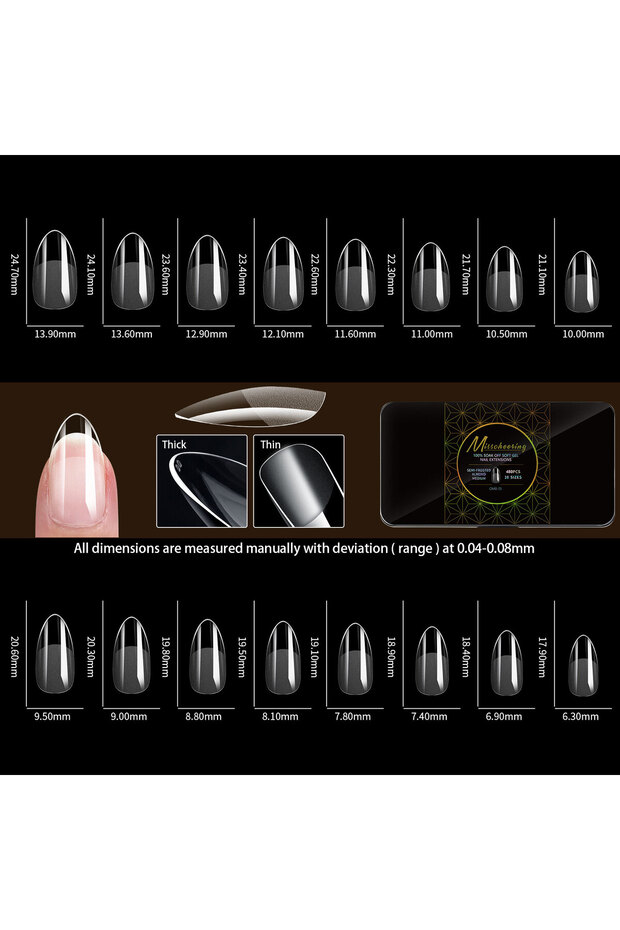 OMB05 480pcs Translucent Acrylic Long Fake Nails Almond French Coffin Full Half Cover False Nails Ar