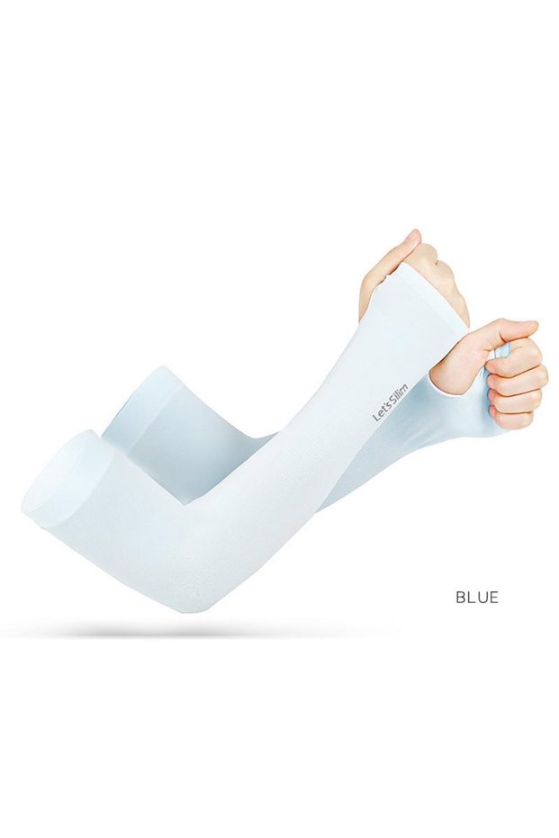 BingXiu-Blue UV Solar Arm Sleeves Woman Men Cycling Fingerless Gloves Cool Muff Summer Ice Silk Elas