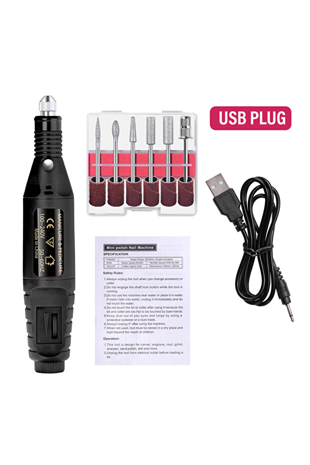 Black Nail Sander Set Electric Nail Drill Machine Grinding Equipment Milling Cutter For Manicure Ped