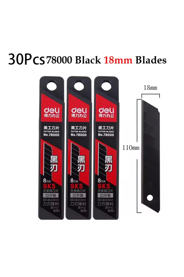 Deli C 3Box Deli Heavy Duty Utility Knife Sharp Black SK5 Carbon Steel Blades 9mm/18mm/Auto-Retracta