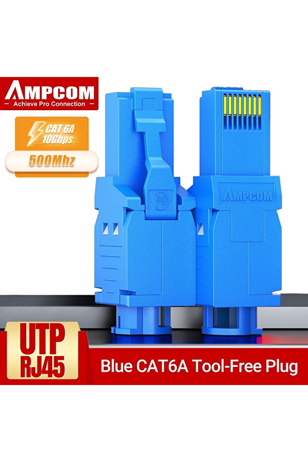 موصلات AMPCOM RJ45 من CAT6a Blue، موصلات UTP Cat6 Cat6A، موصلات شبكة بدون أدوات و
