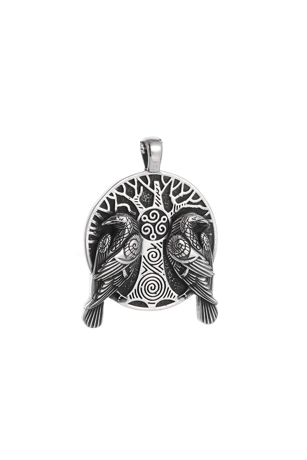 No Chain Fashion Vintage Viking Odin Double Ravens Necklace Stainless Steel Nordic Tree of Life Pend