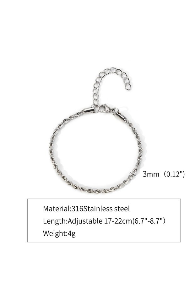 3MM Steel Color 2-5MM Stainless Steel Bracelet For Women Men Gold Color Twist Rope Chain Bangle With