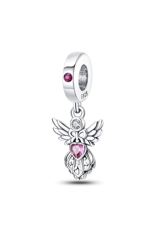 PAC776 Classic Silver Plated Lotus Guardian Angel Heart-Shaped Zircon Charms Beads Fit Qikaola 925 O