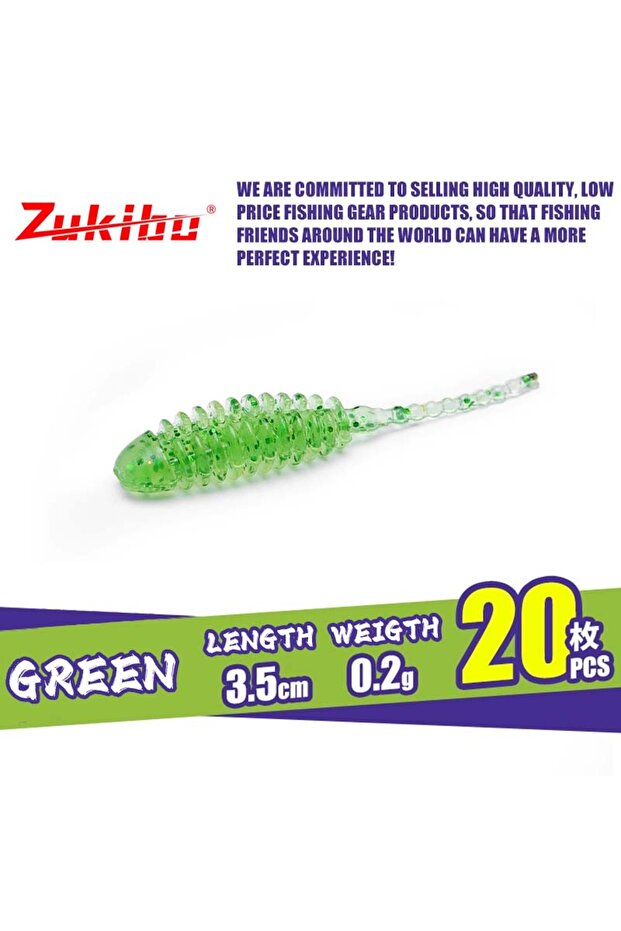 20pcs With Bag Green 3.5cm 0.2g ZUKIBO New 20pcs Fishing Tiny Worm Bait Lure Tanta 35mm 46mm Silicon
