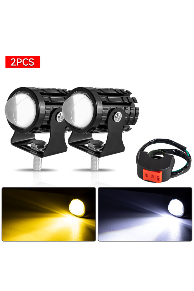 2pc yellow swich Motorcycle Led Spotlight Mini Driving Light 12V Hi/Lo Dual Color Motorcycle Headlig