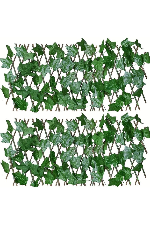 2PC Simulation Fence Telescopic Fence Fake Flowers Green Leaves Artificial Faux Ivy Leaves Wooden Fe
