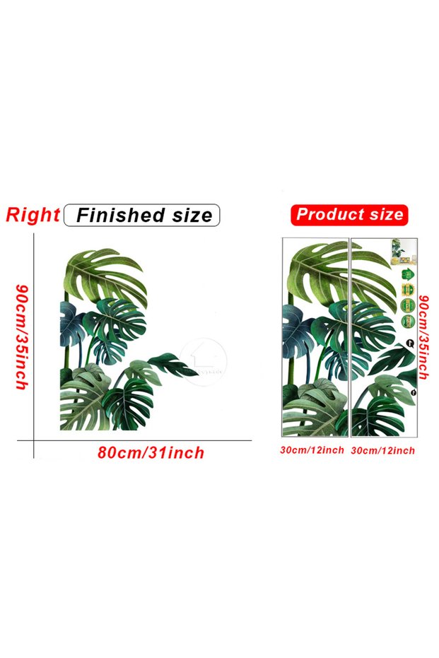 Large Right Large Nordic Green Leaf Wall Stickers for Living Room Bedroom Background Home Decor Art