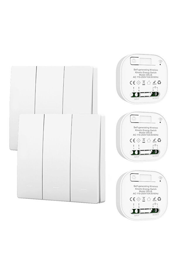 white 3gang 2v3 Battery Free RF433 Household Wireless Wall Switch Wiring Free Self Generating Kineti
