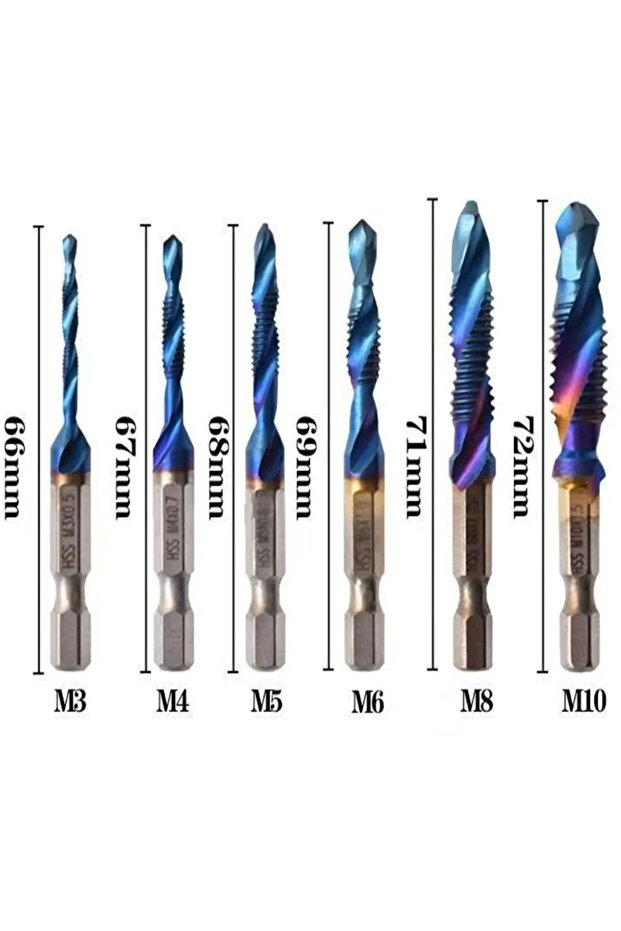 6pc Colorful Long Hex Shank Titanium Plated HSS Screw Thread Metric Tap Drill Bits Screw Machine Com