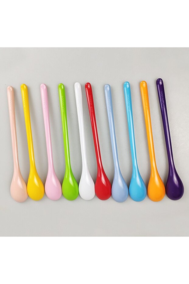 7pcs random color 7pcs Candy Color Plastic Long Handle Dessert Spoons Dinner Tea Spoon Tableware Fla
