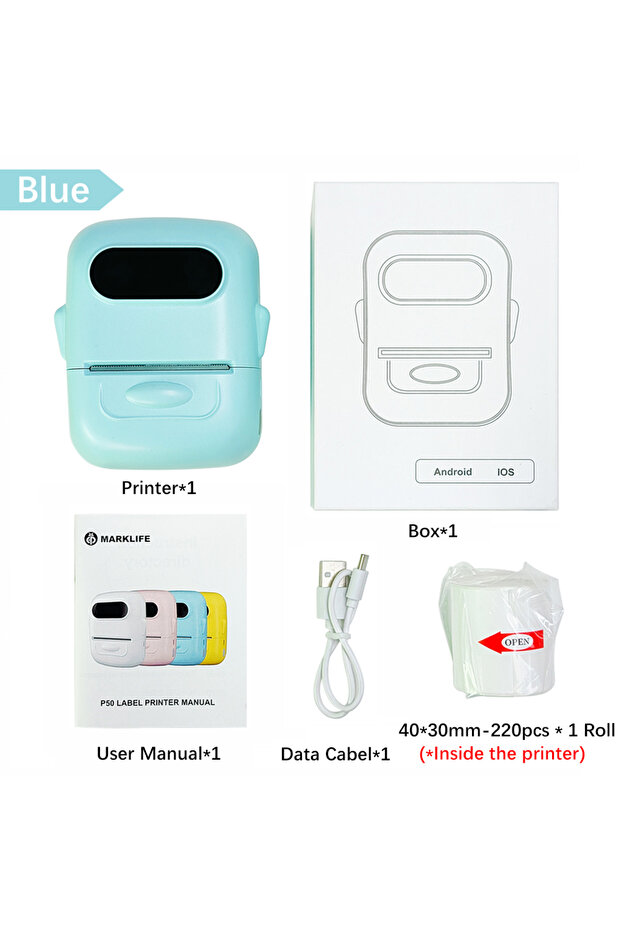 Blue Standard Set Marklife P50 Mini Label Printer Support 12-50mm Labels Portable Self-adhesive Ther
