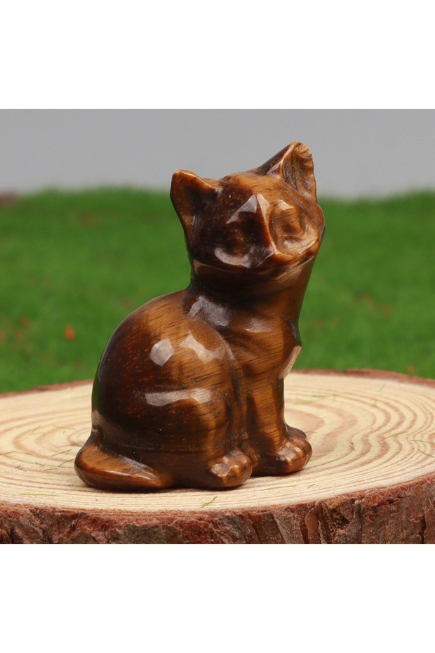 tiger eye Natural Crystal Cat Ornaments Hand-carved Amethyst Kitten Mini Original Stone Gem DIY Anim