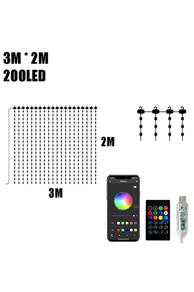 3M X 2M RGBIC Curtain Light String USB Plug Remote Control LED Curtain Light APP Bluetooth Control S