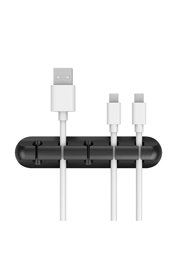 منظم كابل USB من السيليكون من NNBILI، 5 فتحات سوداء، لفاف الكابل، مشابك إدارة سطح المكتب، حامل الكابلات