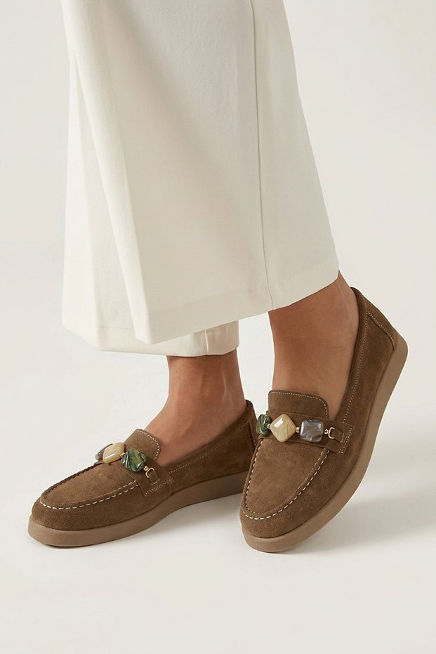 , Women's Genuine Leather Loafer Shoes 161359Z710 Caramel