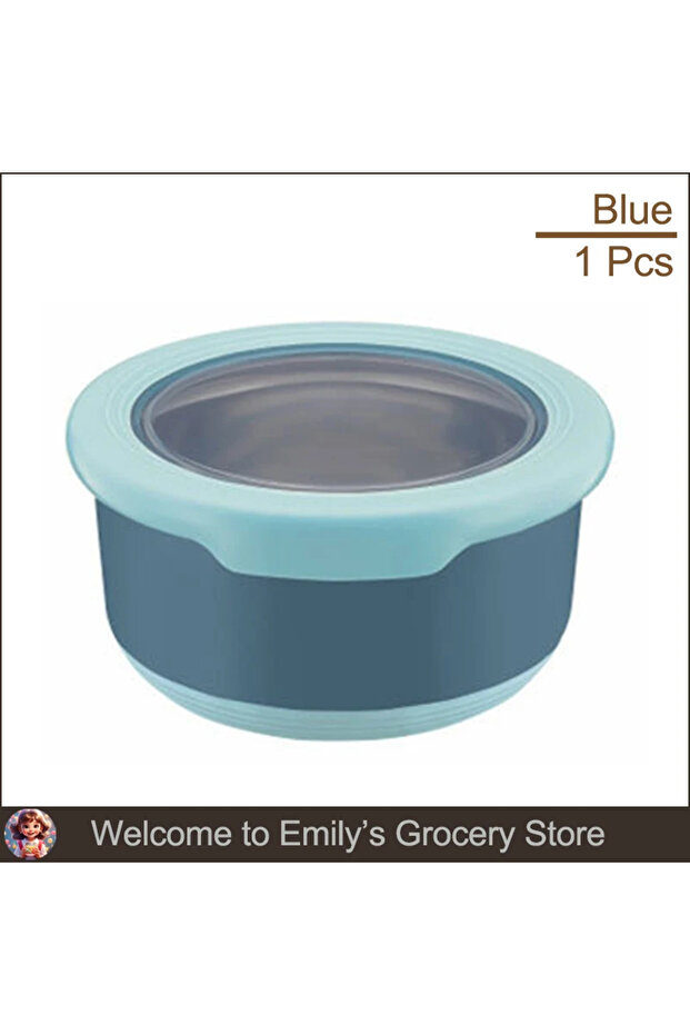 220ml Blue Stainless Steel Fresh-keeping Box Food Sealing Bowl Anti-scalding Lunch Box with Lid Kitc