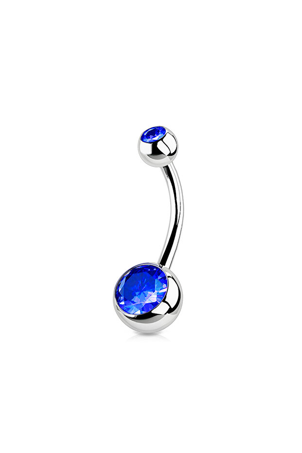 1.2x10mm Dark blue 1PC G23 Titanium Crystal Gem Curved Barbell Rings Belly Button Navel Rings Pierci