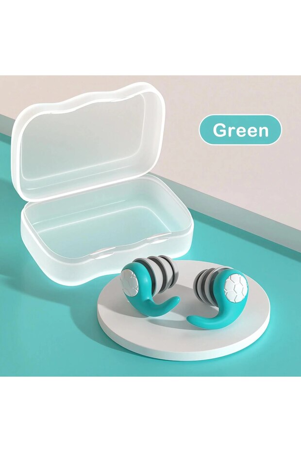 Green 1 Pair Soft Silicone Earplugs - Noise Canceling, Waterproof, Comfortable Fit, for Sleep, Swimm