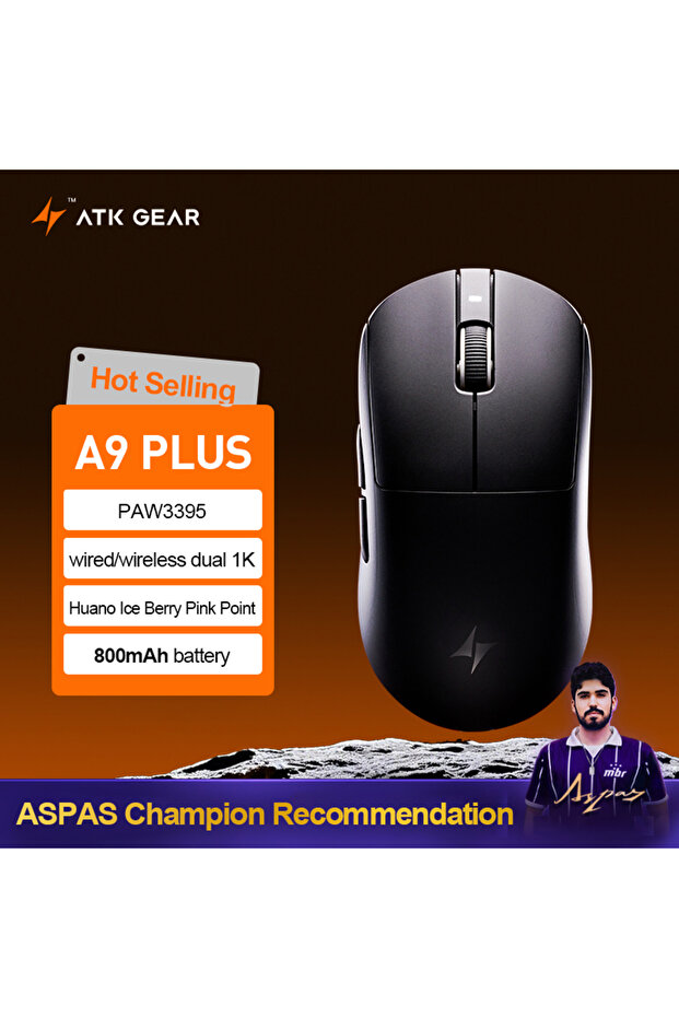 A9 Plus-Black ATK Dragonfly A9 Ultra Wireless Gaming Mouse PAW3950 Ultra Lightweight Tri-mode Ergono